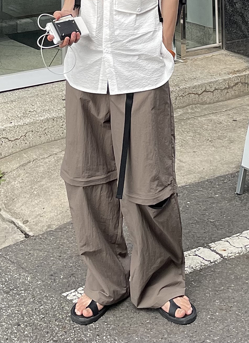 2way nylon belt pants - 절개 팬츠