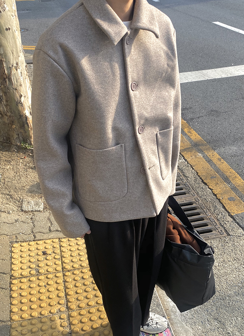남자 오트밀 울 숏 크롭 하프코트 반 코트 자켓 재킷 겨울