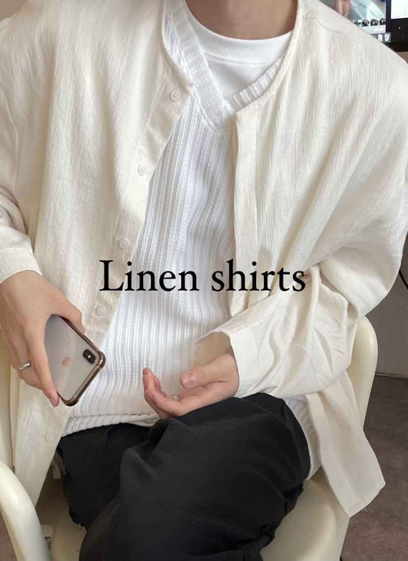 Hidden button linen wide set up-shirts